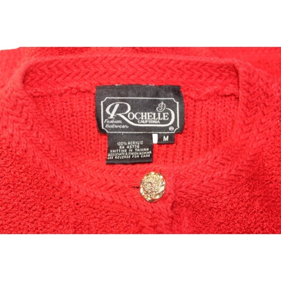 Vintage Rochelle Boucle Jacket Red w/ Gold Buttons Shoulder Pads Size M - Picture 8 of 8